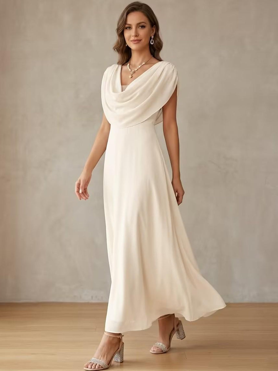 Elegant A-Line Chiffon Cocktail Dress - Ivory Sleeveless Party Dress ...