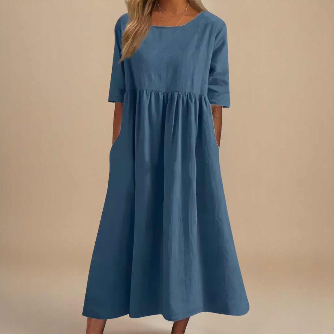 A-Line Dress with Discreet Pockets and Soft Fabric – Comfortable Everyday Women's Dress 1