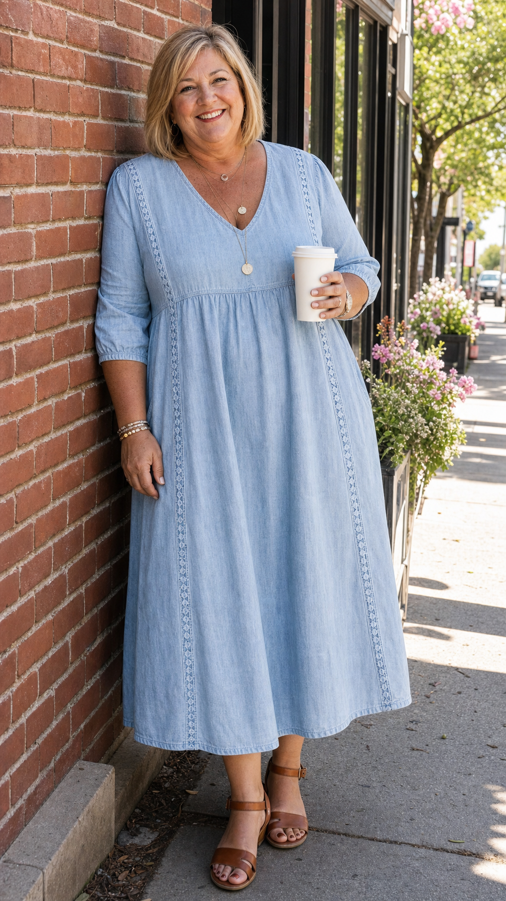 A-Line Maxi Dress with Chic Patchwork Design and Lace Trim – Lightweight and Breathable Long Dress for Women 0