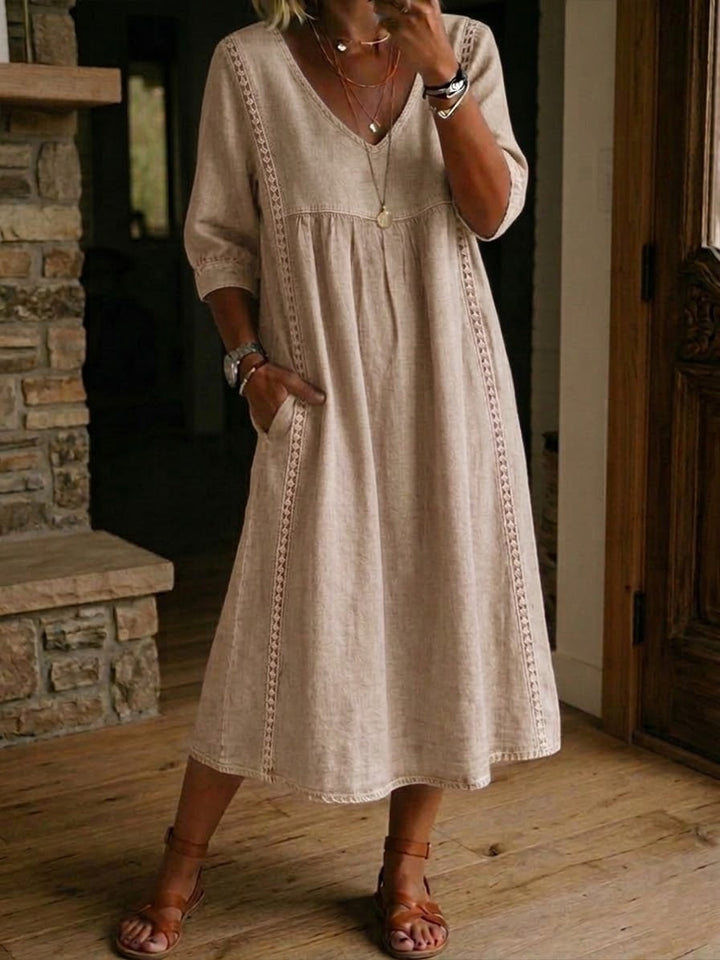 A-Line Maxi Dress with Chic Patchwork Design and Lace Trim – Lightweight and Breathable Long Dress for Women 6