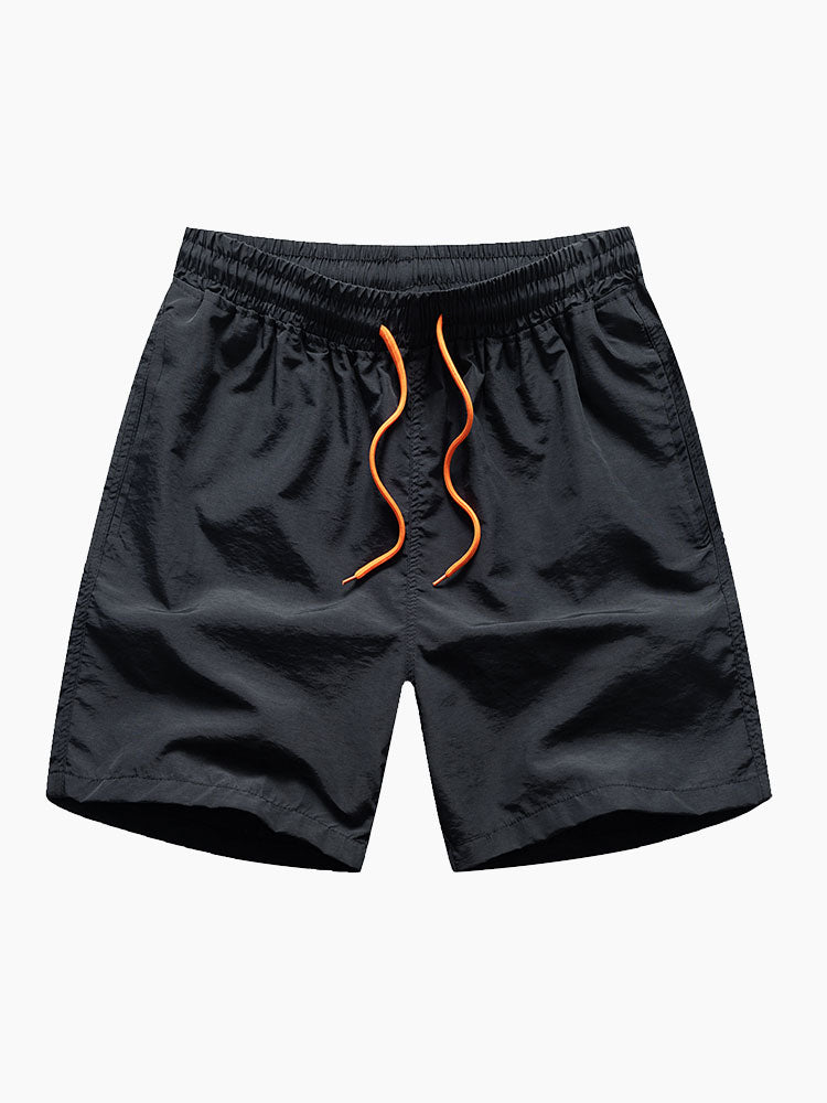 Lightweight polyester beachwear set featuring a vibrant palm tree and flamingo print, includes a stylish shirt and comfortable nylon swim shorts, perfect for summer days 8