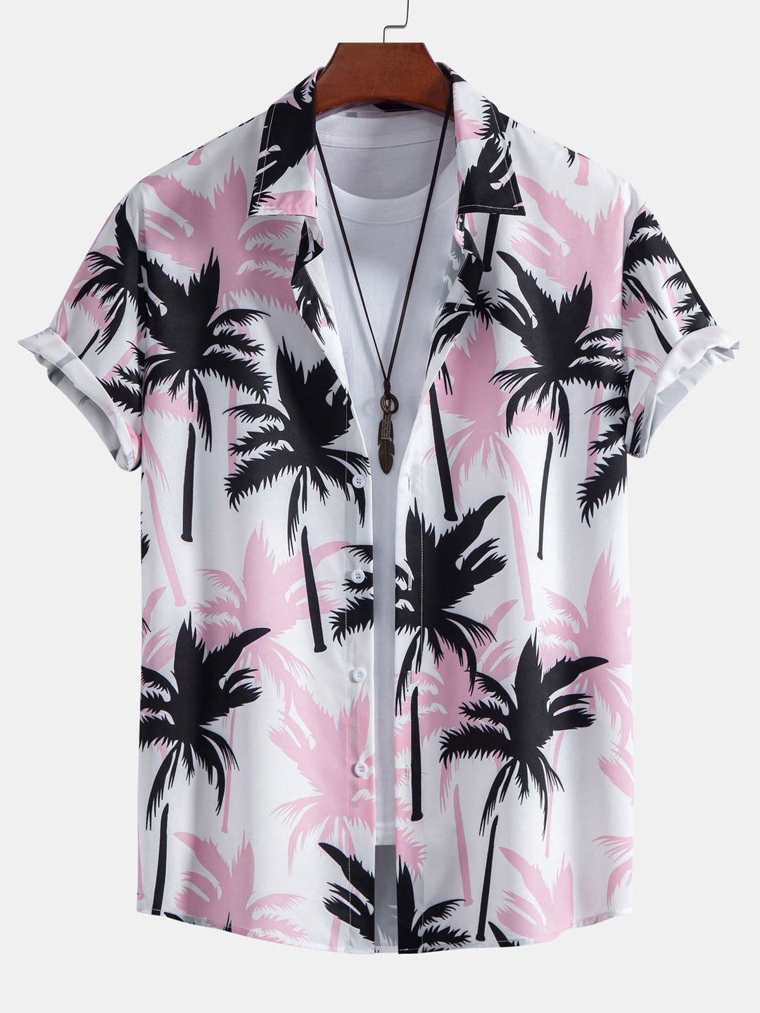 Beachwear set featuring a unique palm tree print, designed for comfort with a regular fit, includes a 100% polyester shirt and 100% nylon 6