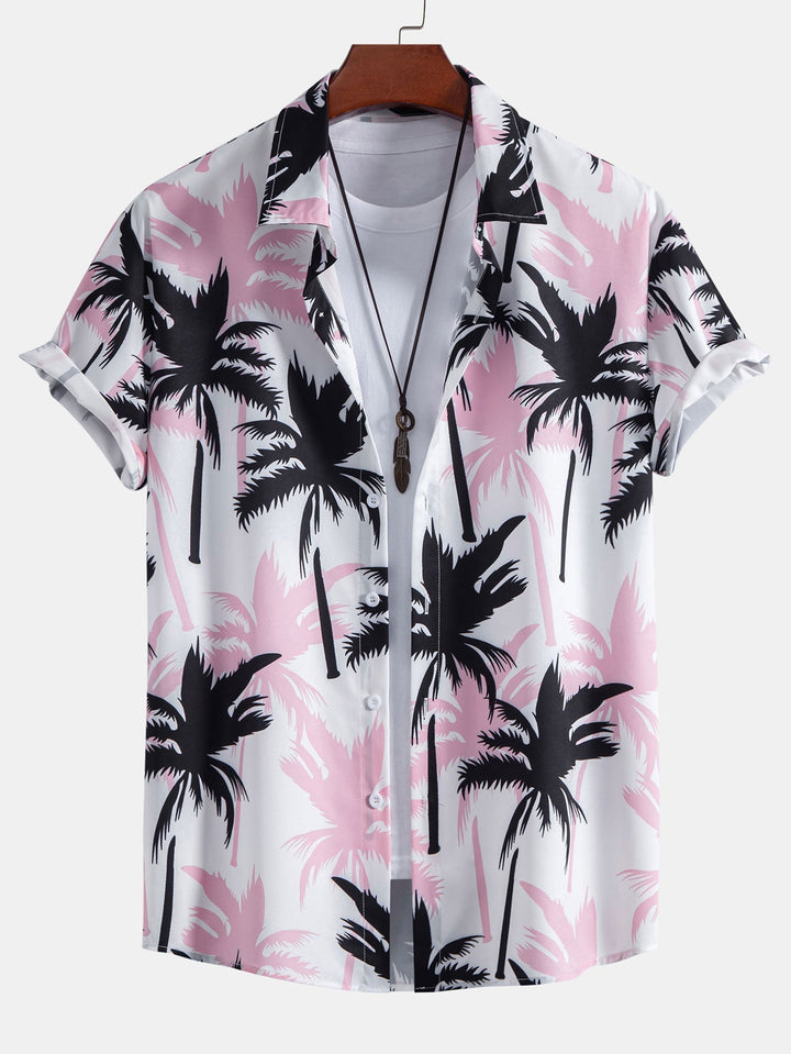 Beachwear set featuring a unique palm tree print, designed for comfort with a regular fit, includes a 100% polyester shirt and 100% nylon 6