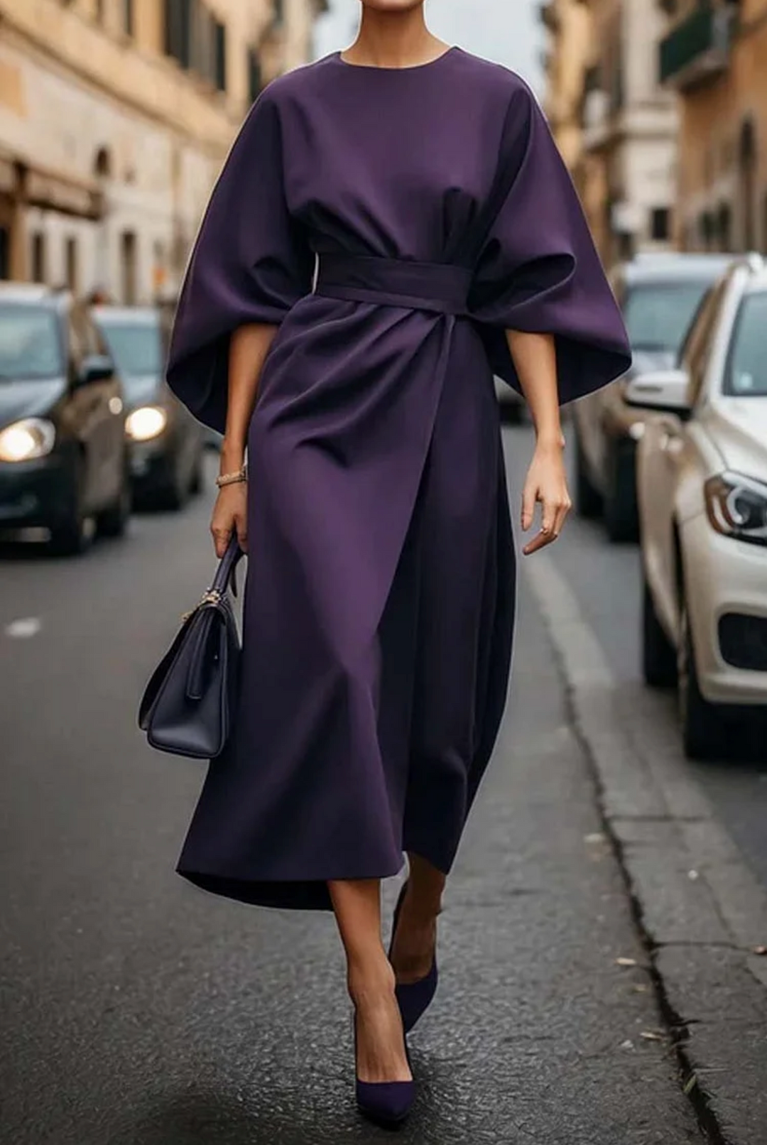 Belted maxi dress for women featuring an elegant silhouette, long sleeves, and a flowy design, ideal for weddings and special occasions. 5