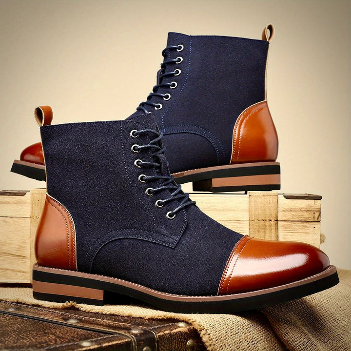 Black leather Oxford boots featuring a cushioned insole and closed-lacing design, perfect for stylish men's footwear. 0