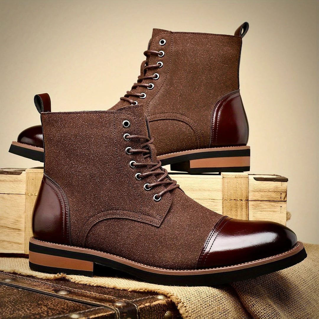 Black leather Oxford boots featuring a cushioned insole and closed-lacing design, perfect for stylish men's footwear. 3