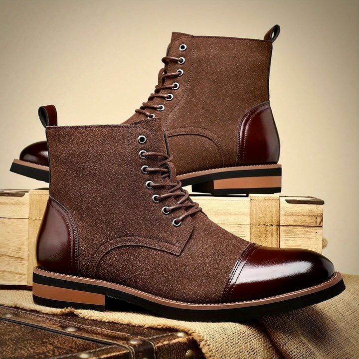 Black leather Oxford boots featuring a cushioned insole and closed-lacing design, perfect for stylish men's footwear. 3