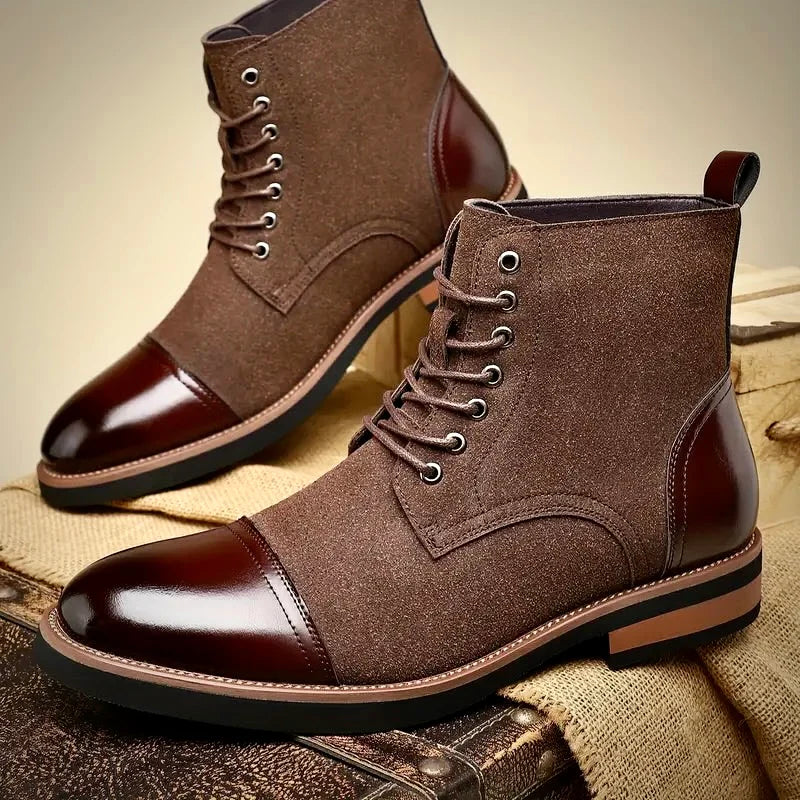 Black leather Oxford boots featuring a cushioned insole and closed-lacing design, perfect for stylish men's footwear. 4
