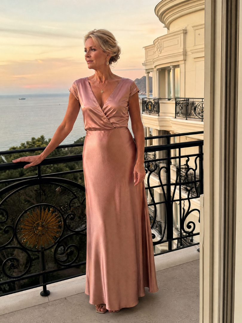 Cap Sleeve Maxi Dress with Wrap Bodice and V Neckline – Elegant White Long Dress for Women 1