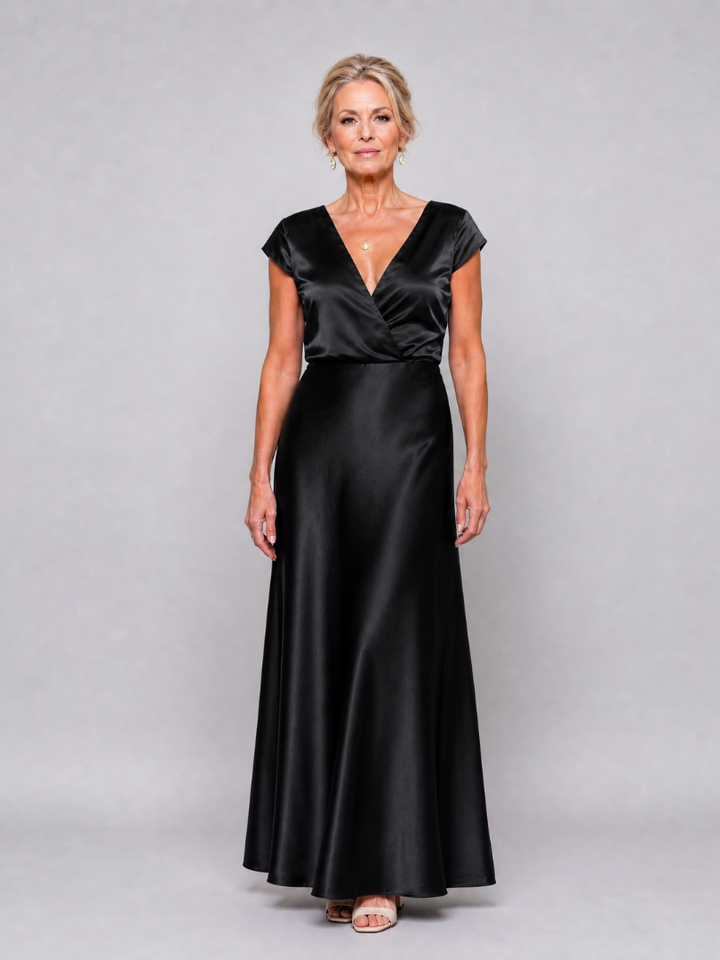 Cap Sleeve Maxi Dress with Wrap Bodice and V Neckline – Elegant White Long Dress for Women 5