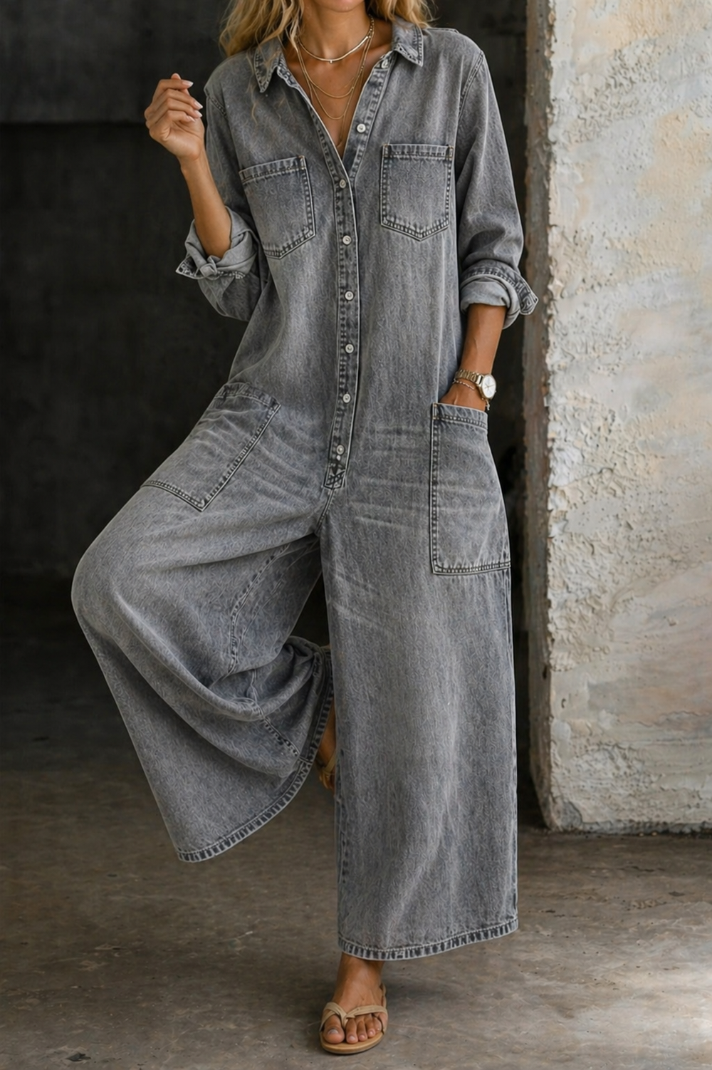Casual Denim Jumpsuit with Relaxed Fit and Deep Pockets for Women – Comfortable Everyday Overall 1