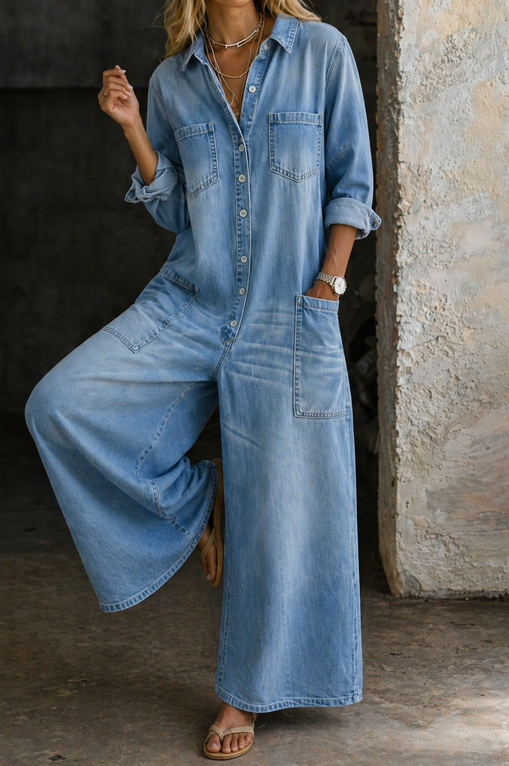 Casual Denim Jumpsuit with Relaxed Fit and Deep Pockets for Women – Comfortable Everyday Overall 3