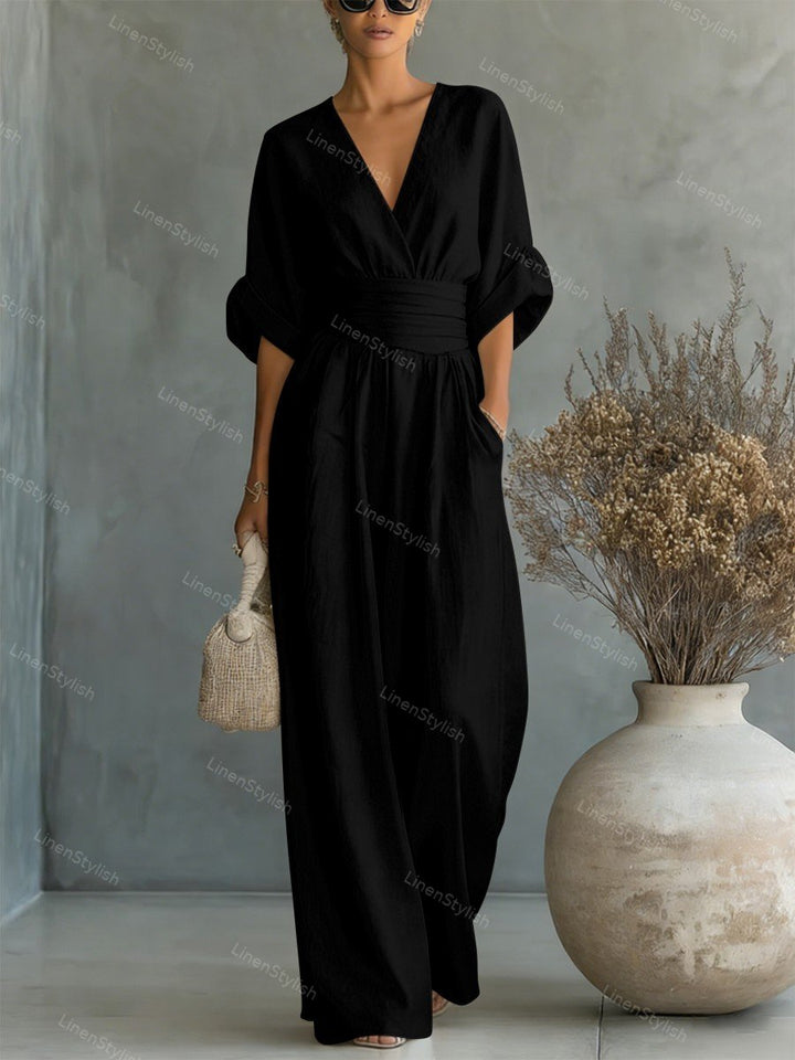Casual V-Neck Jumpsuit for Women with Flattering Waistline – Soft, Comfortable Fabric – Black or White Options 4