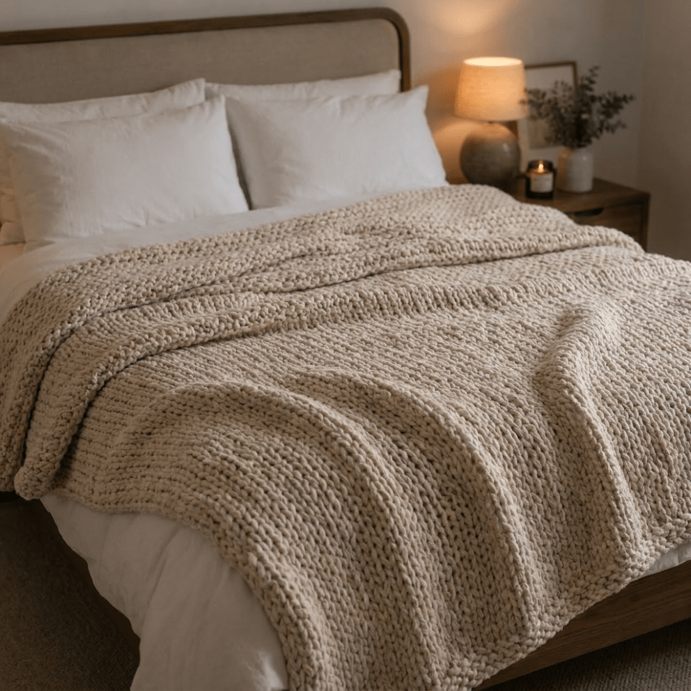 Chunky Knit Throw Blanket for Sofa and Bed – Soft Neutral Yarn – Ideal Home Decor Accessory 1