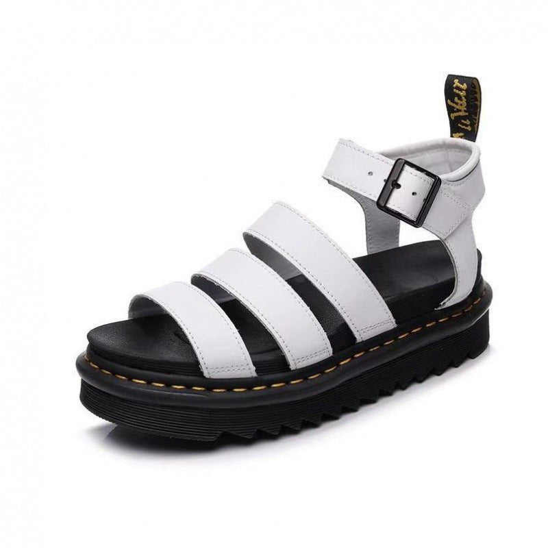 Chunky Platform Sandals for Women with Adjustable Ankle Buckle – Black Lightweight Three-Strap Design 0