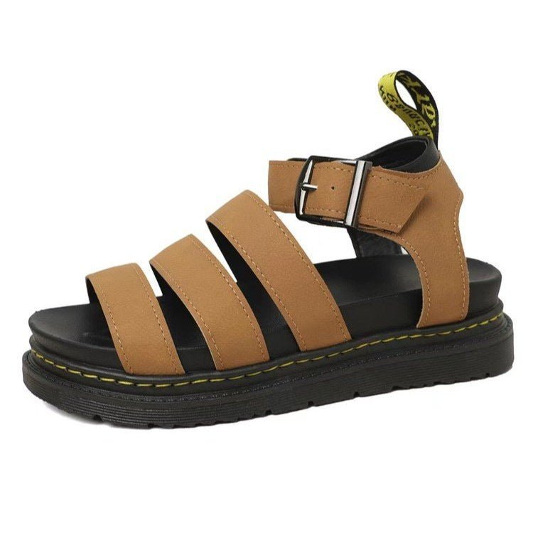 Chunky Platform Sandals for Women with Adjustable Ankle Buckle – Black Lightweight Three-Strap Design 3