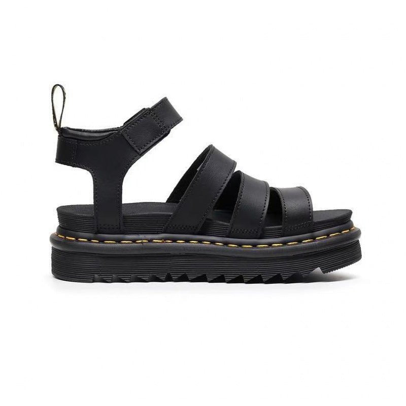 Chunky Platform Sandals for Women with Adjustable Ankle Buckle – Black Lightweight Three-Strap Design 4