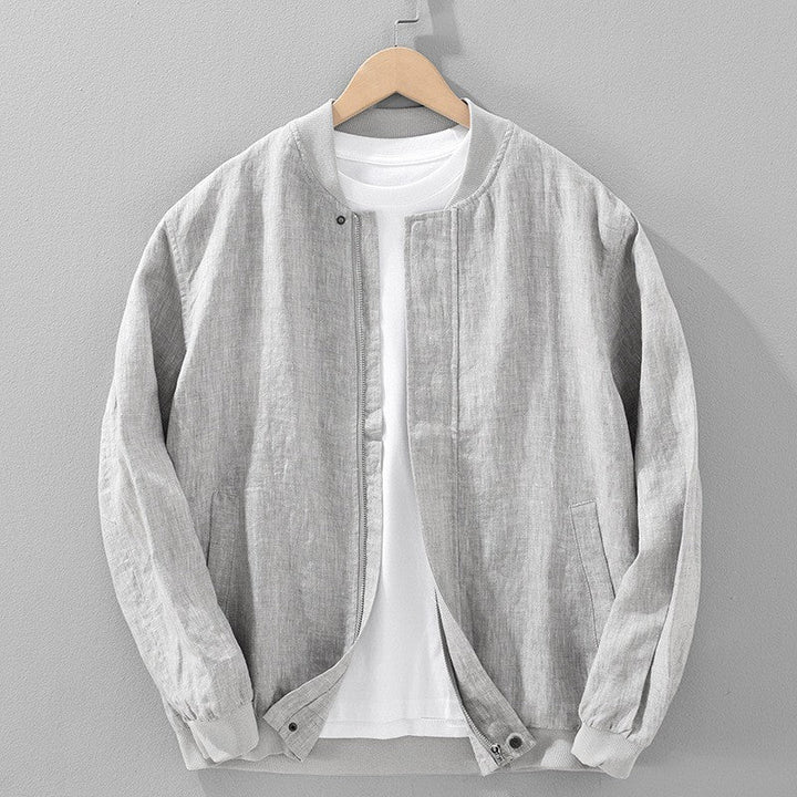 Cotton linen jacket with zipper front featuring a vintage-inspired relaxed fit, perfect for stylish layering in any season. 1