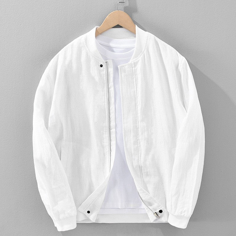 Cotton linen jacket with zipper front featuring a vintage-inspired relaxed fit, perfect for stylish layering in any season. 2