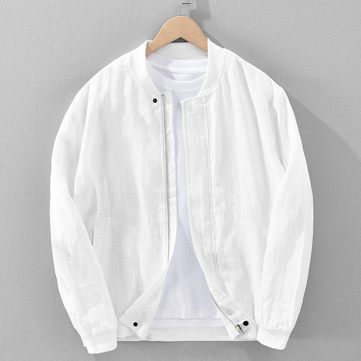 Cotton linen jacket with zipper front featuring a vintage-inspired relaxed fit, perfect for stylish layering in any season. 2