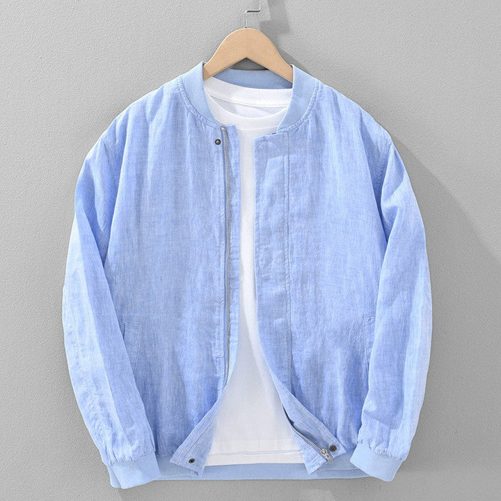 Cotton linen jacket with zipper front in a vintage-inspired design, featuring a relaxed fit, ideal for all seasons and versatile layering. 3