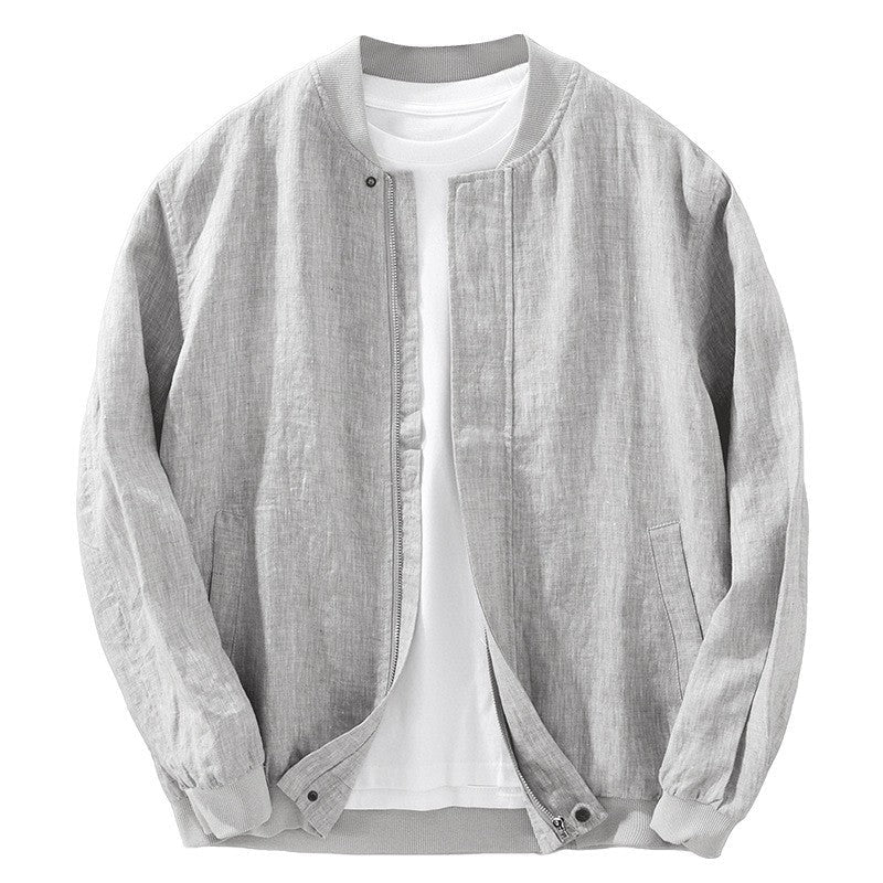 Cotton linen jacket with zipper front in a vintage-inspired design, featuring a relaxed fit, ideal for all seasons and versatile layering. 4