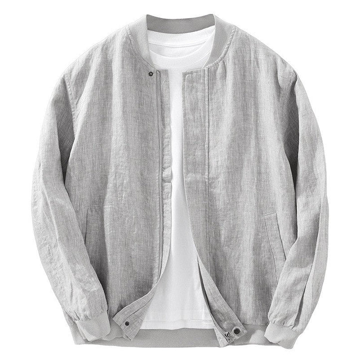 Cotton linen jacket with zipper front in a vintage-inspired design, featuring a relaxed fit, ideal for all seasons and versatile layering. 4