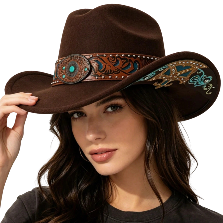 Cowboy hat with a modern design, featuring a classic Western style, made from high-quality felt, perfect for everyday wear. 2