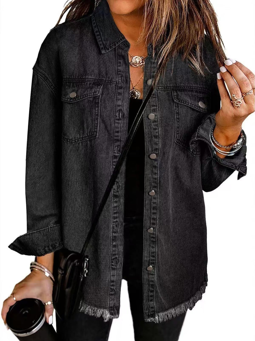 Denim Jacket Women with Relaxed Fit and Functional Pockets – Classic Blue Oversized Jean Jacket 0