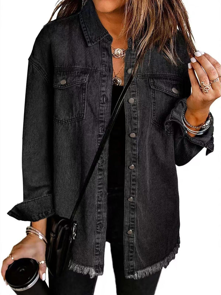 Denim Jacket Women with Relaxed Fit and Functional Pockets – Classic Blue Oversized Jean Jacket 0