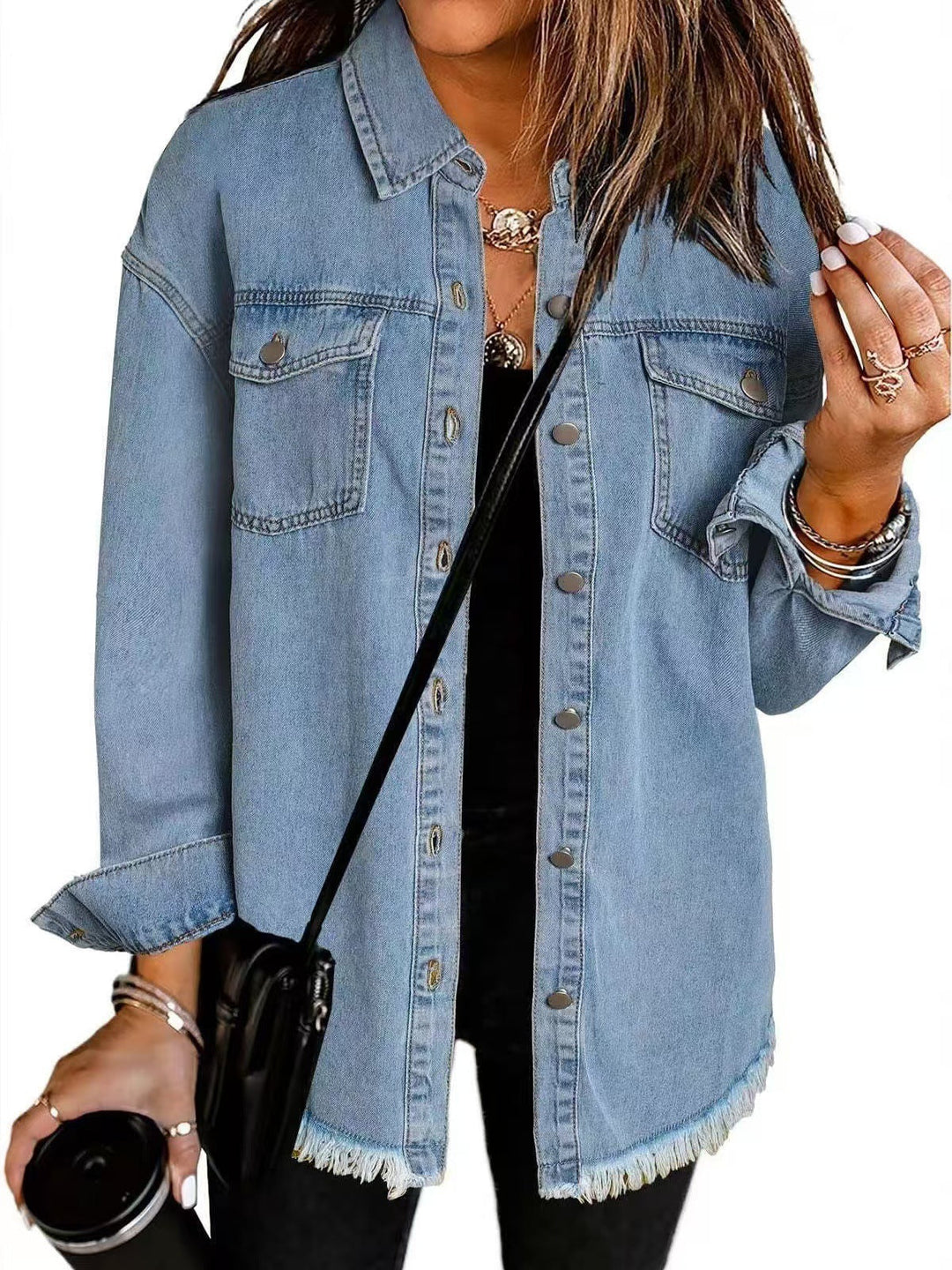 Denim Jacket Women with Relaxed Fit and Functional Pockets – Classic Blue Oversized Jean Jacket 1