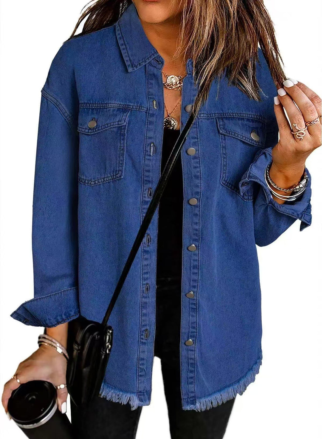 Denim Jacket Women with Relaxed Fit and Functional Pockets – Classic Blue Oversized Jean Jacket 2