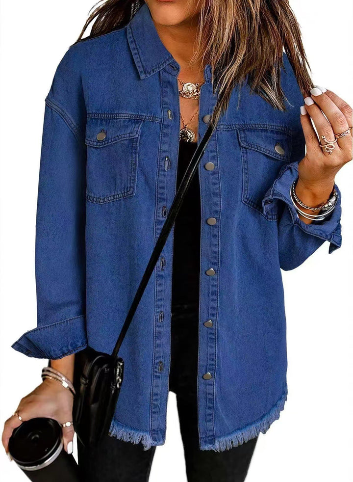 Denim Jacket Women with Relaxed Fit and Functional Pockets – Classic Blue Oversized Jean Jacket 2