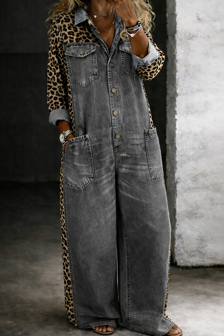 Denim Jumpsuit for Women with Patch Pockets – Ankle-Length One-Piece Shirt Style 5
