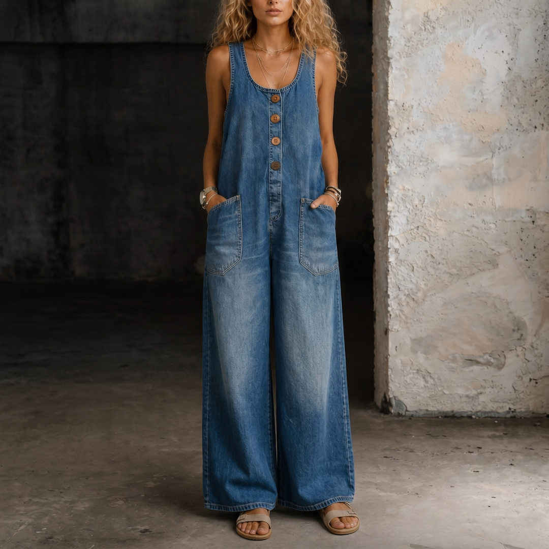 Denim Overall Jumpsuit with Adjustable Straps and Functional Pockets – Casual Everyday Wear 0