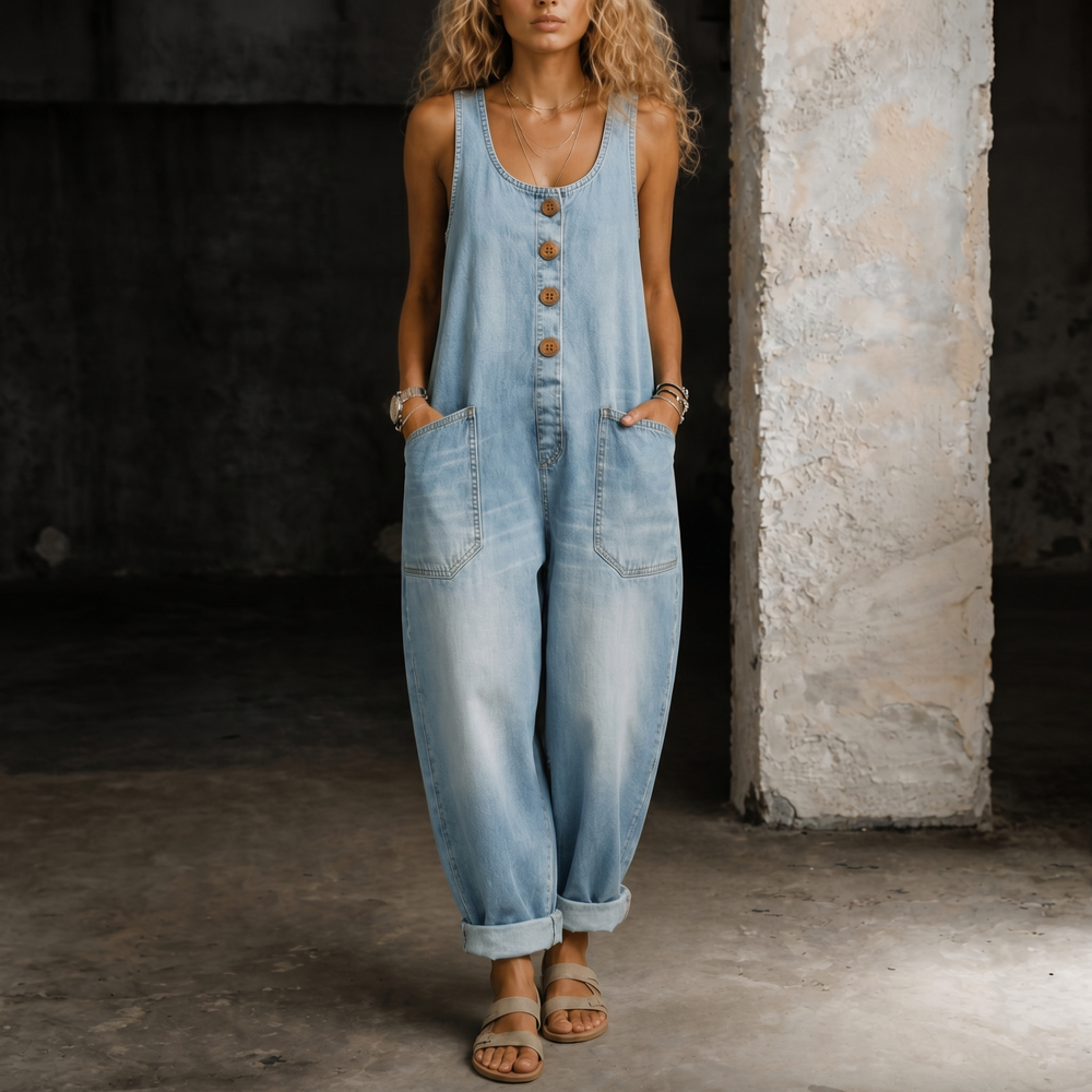Denim Overall Jumpsuit with Adjustable Straps and Functional Pockets – Casual Everyday Wear 1