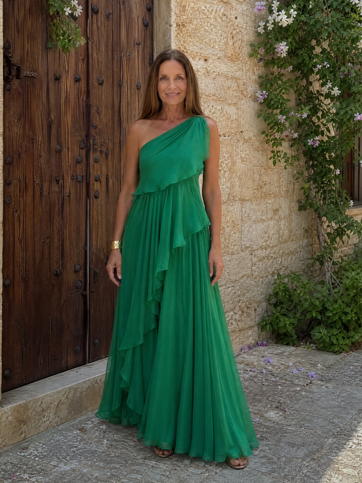 Elegant Maxi Dress with Cascading Ruffles and One-Shoulder Design – Lightweight Soft Fabric 2