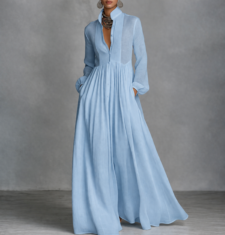 Elegant Maxi Dress with Flattering Silhouette – Lightweight Long Sleeve White Dress for Casual and Special Occasions 1