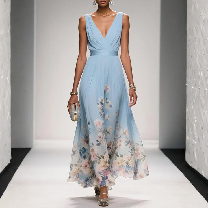 Floral maxi dress for women, featuring an elegant flowing silhouette, ideal for wedding guests and autumn occasions. 0