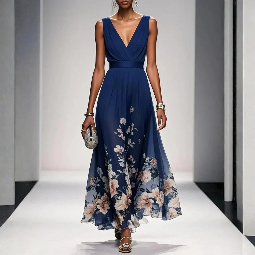 Floral maxi dress for women, featuring an elegant flowing silhouette, ideal for wedding guests and autumn occasions. 1