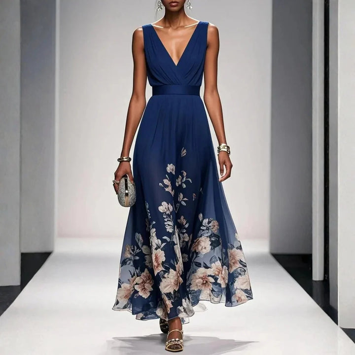Floral maxi dress for women, featuring an elegant flowing silhouette, ideal for wedding guests and autumn occasions. 1