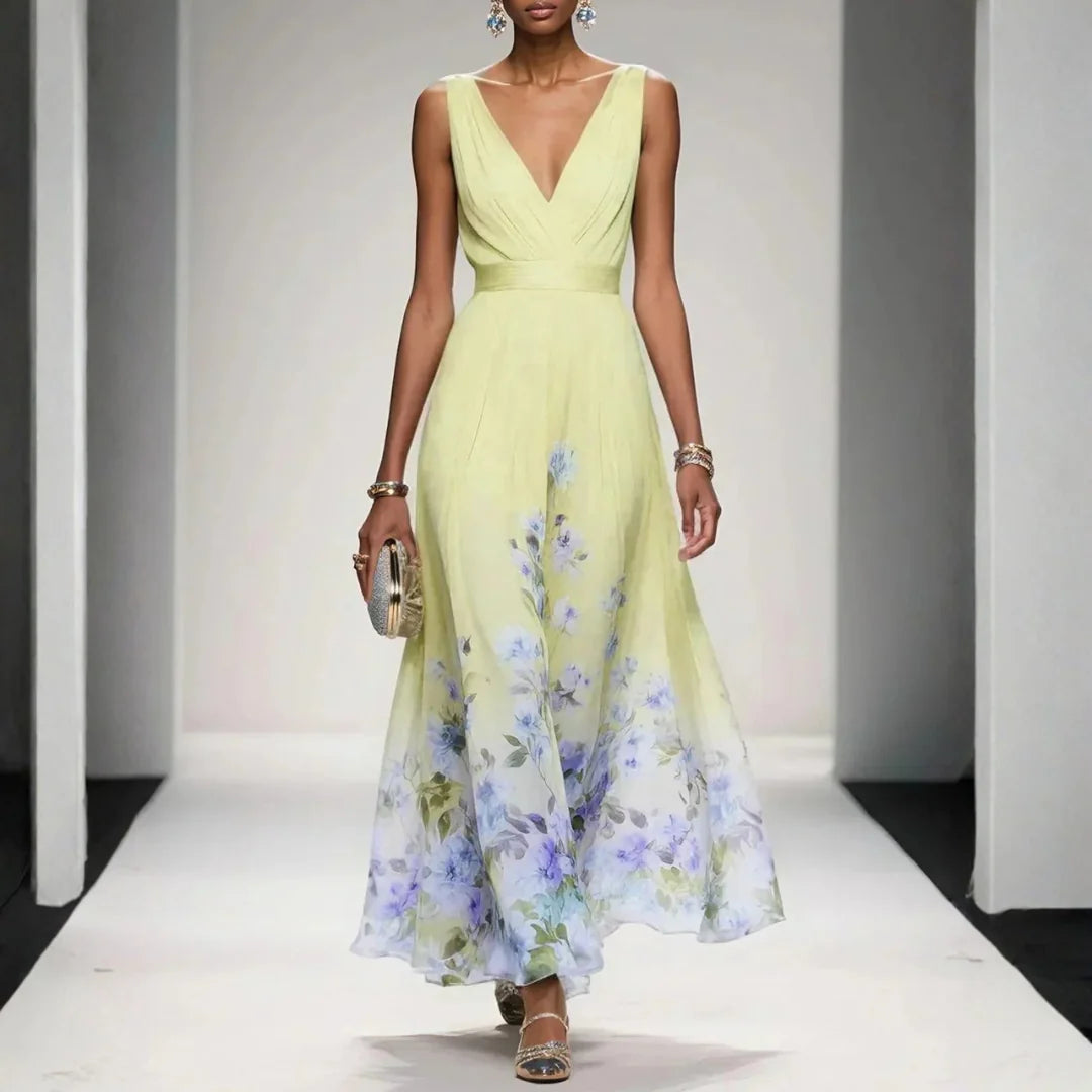 Floral maxi dress for women, featuring an elegant flowing silhouette, ideal for wedding guests and autumn occasions. 2