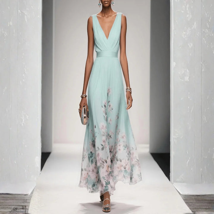 Floral maxi dress for women, featuring an elegant flowing silhouette, ideal for wedding guests and autumn occasions. 3