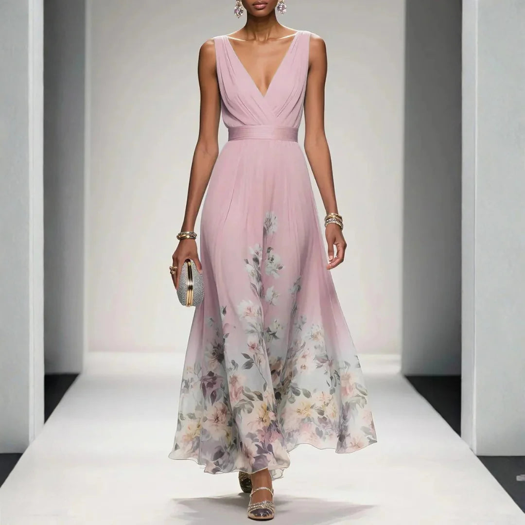 Floral maxi dress for women, featuring an elegant flowing silhouette, ideal for wedding guests and autumn occasions. 4