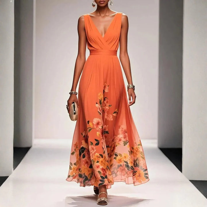 Floral maxi dress for women, featuring an elegant flowing silhouette, ideal for wedding guests and autumn occasions. 6