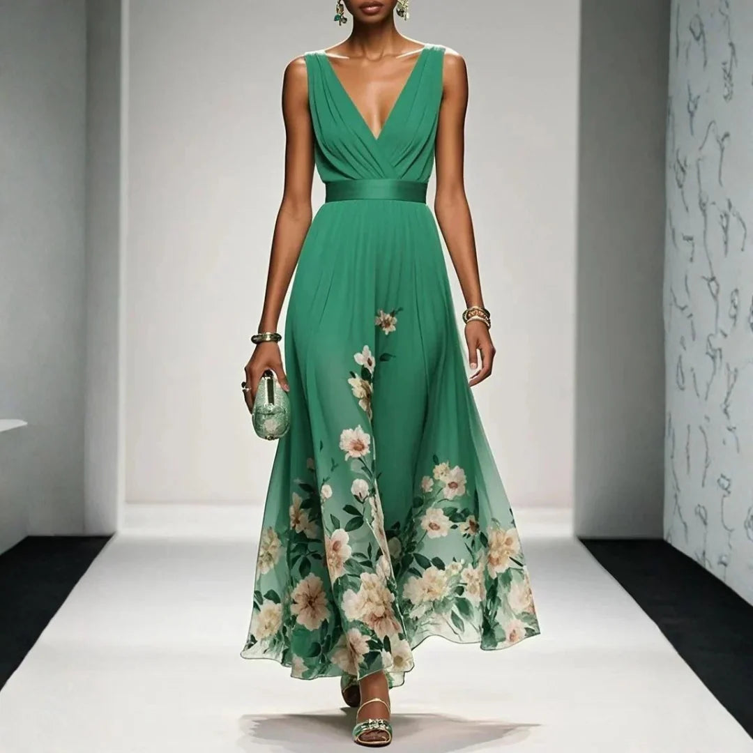 Floral maxi dress for women, featuring an elegant flowing silhouette, ideal for wedding guests and autumn occasions. 7