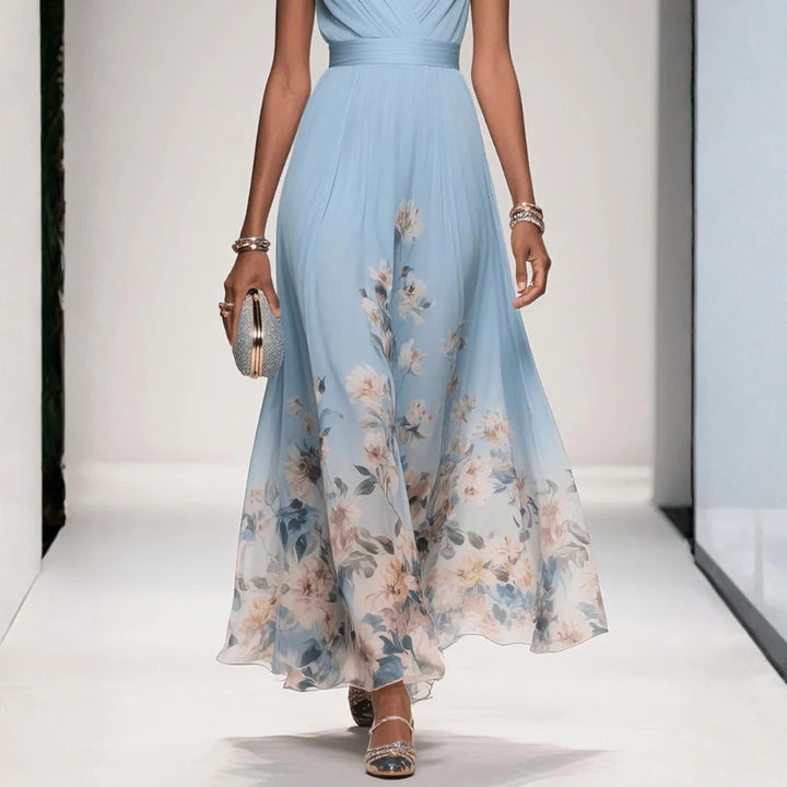 Floral maxi dress for women, featuring an elegant flowing silhouette, ideal for wedding guests and autumn occasions. 8