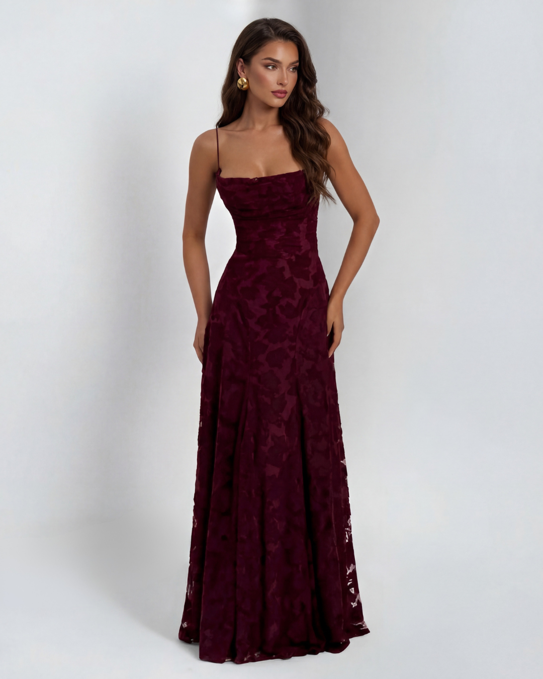 Floral Maxi Dress with Adjustable Straps and Flowing Skirt – Elegant Lace Long Dress for Women in Pastel Pink 2