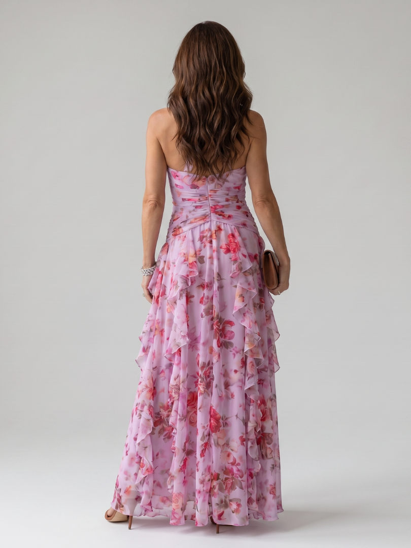 Floral Maxi Dress with Halter Neck and Ruched Bodice – Lightweight Summer Dress for Wedding Guests 1