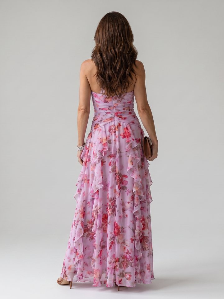 Floral Maxi Dress with Halter Neck and Ruched Bodice – Lightweight Summer Dress for Wedding Guests 1